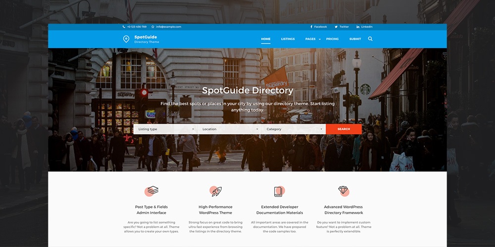 Tema WordPress do Diretório de Alto Desempenho SpotGuide