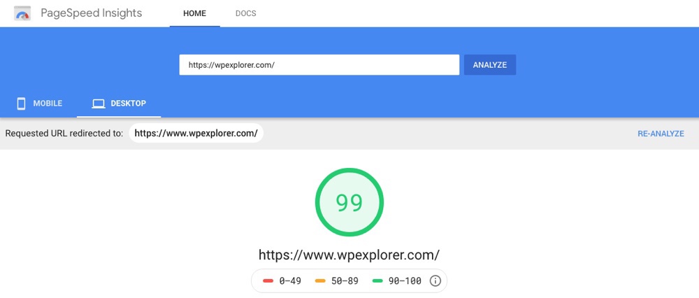 Informações do Google PageSpeed
