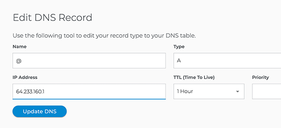 Adicionando um registro para seu domínio