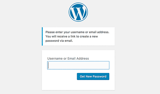 Tela de recuperação de senha do WordPress