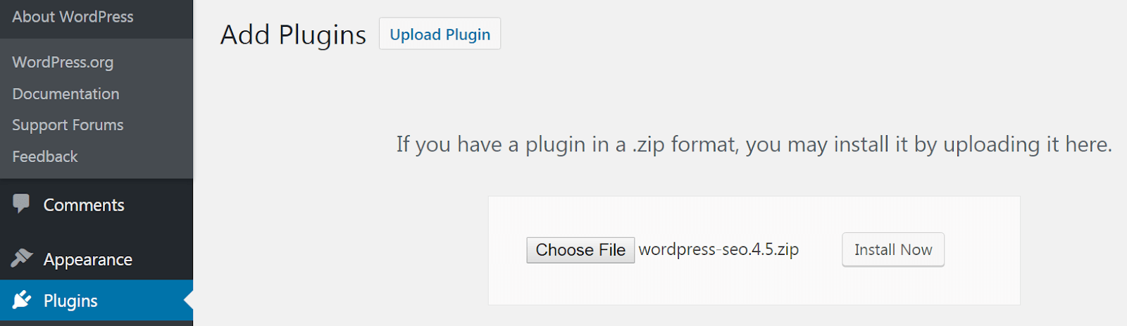 A opção de instalar um novo plugin.
