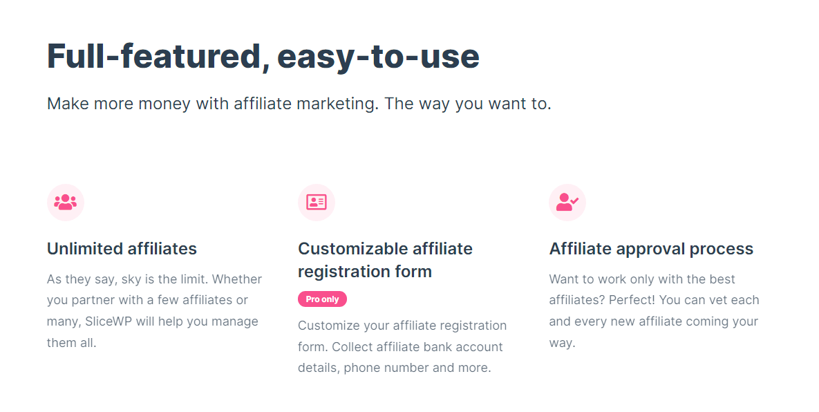 recursos do plug-in afiliado do slicewp wordpress