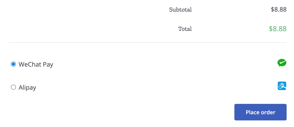 Exemplo de checkout WooCommerce WeChat Pay