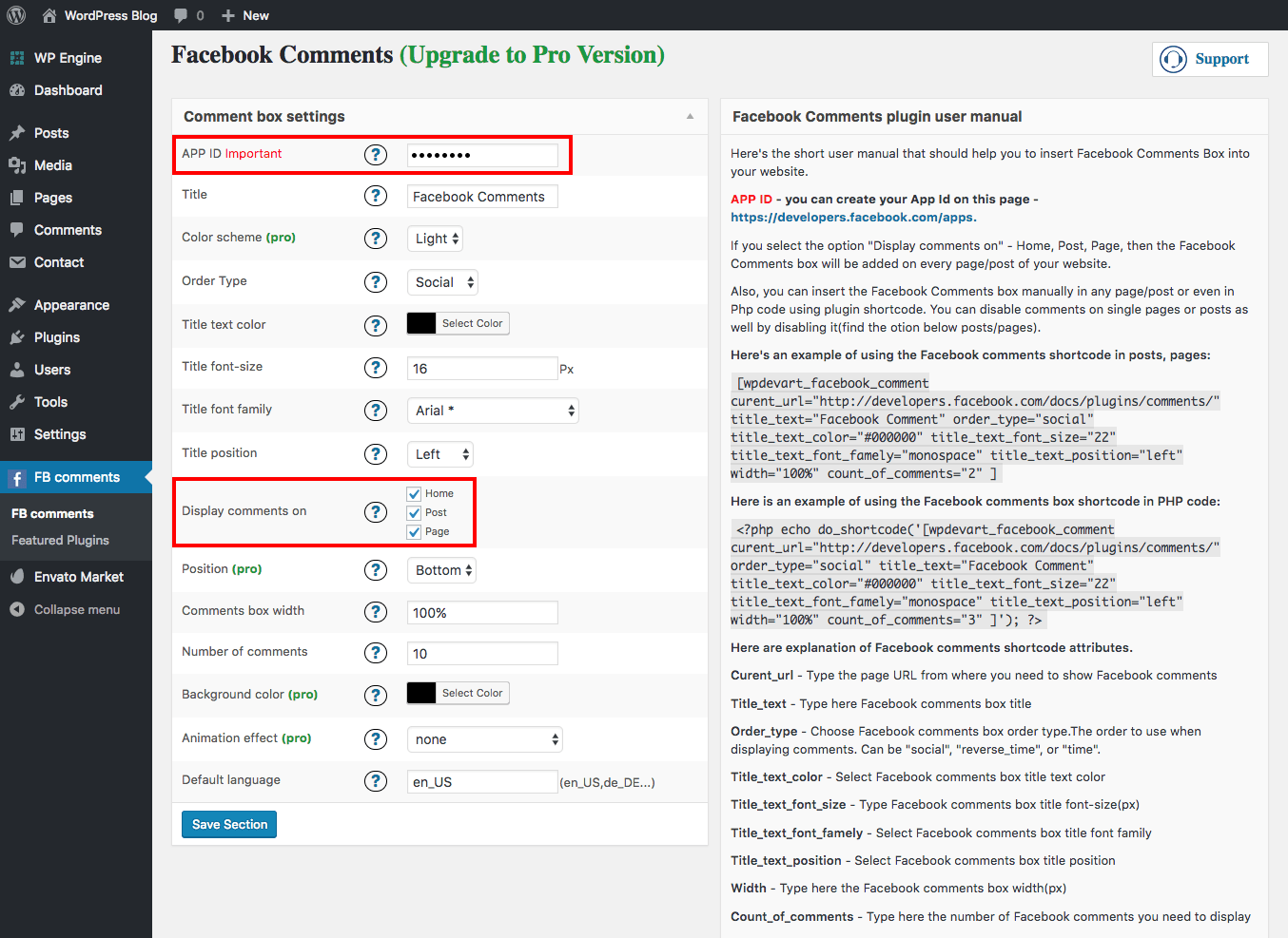 Comentários do Facebook Configurações do Plugin do WordPress