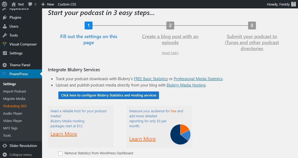 configurações do powerpress para hospedar um podcast com o WordPress
