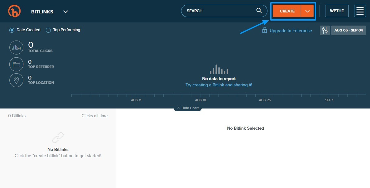 painel de administração bitly