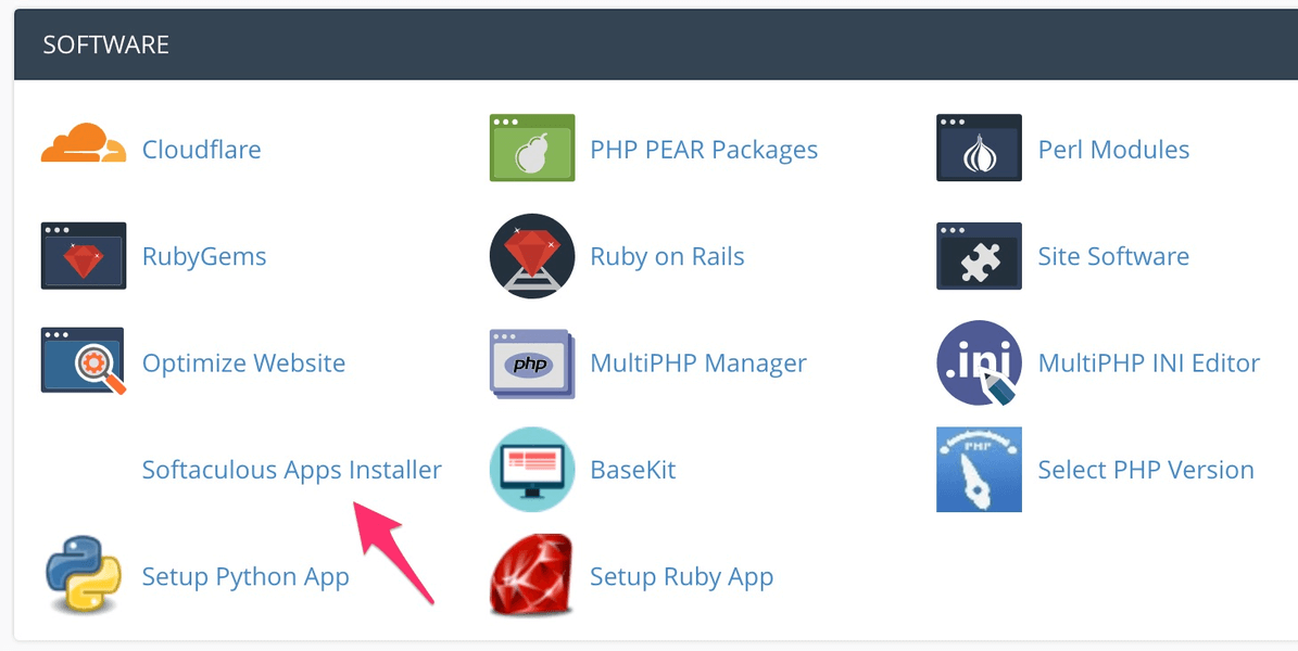 iniciando o instalador de aplicativos softaculous usando o cpanel
