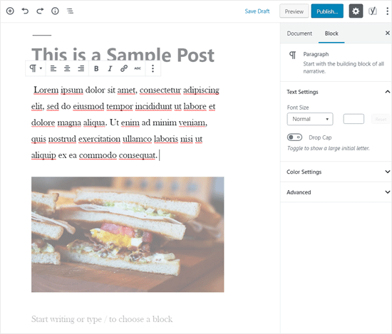 Modo Spotlight ativado no editor do WordPress