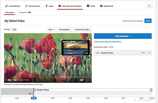 Edição de vídeo do YouTube