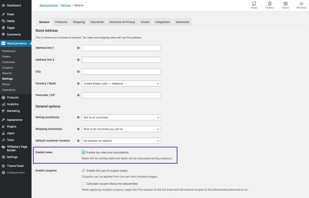Habilite as configurações de impostos no WooCommerce