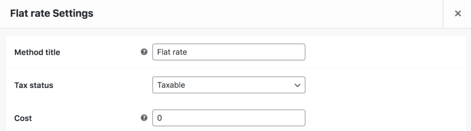 Configurações padrão do WooCommerce Frete de taxa fixa