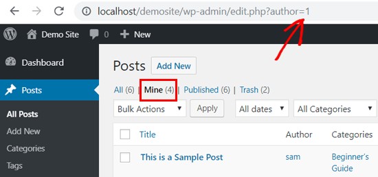 Seu ID de perfil de usuário no WordPress - na barra de endereços do navegador
