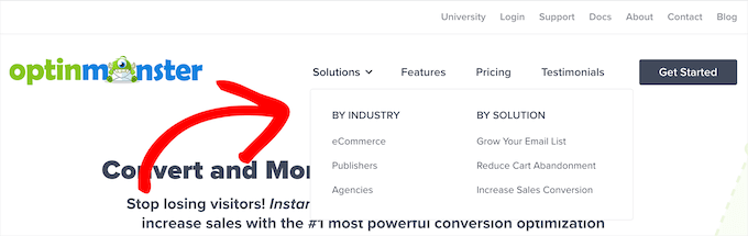 Exemplo de menu de navegação do WordPress