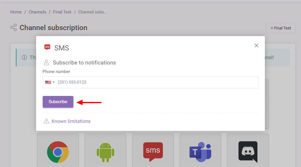 Assinatura de sms notify.events