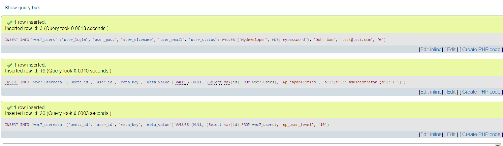 SQL Criar um novo usuário Administrador Resultados