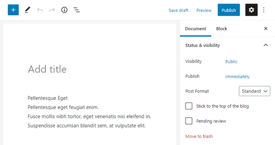 Texto simples colado no editor de blocos usando o comando Ctrl+Shift+V