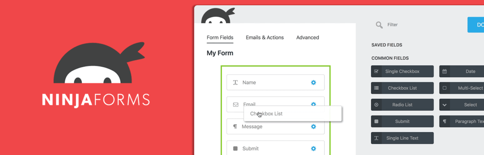 Captura de tela do plugin Ninja Forms.