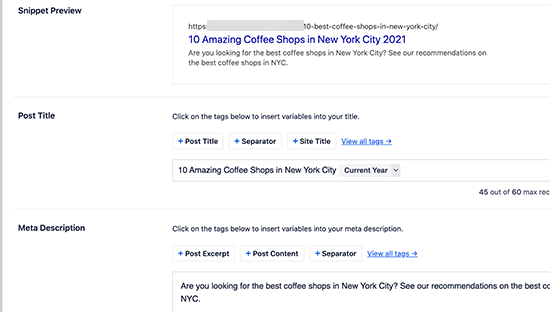 Adicionando um título e descrição de postagem de SEO no All in One SEO