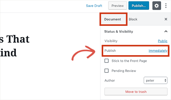 Opção de agendamento de postagem do WordPress