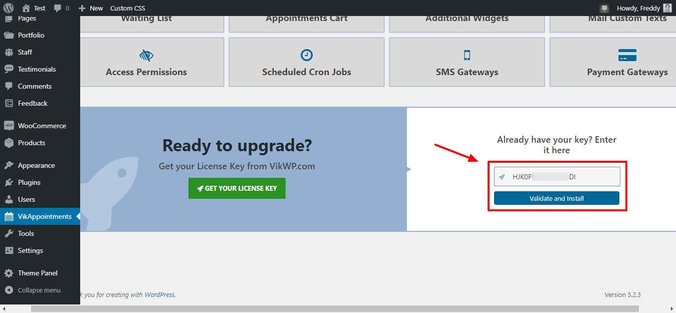 adicionando chave de licença pro ao vikappointments