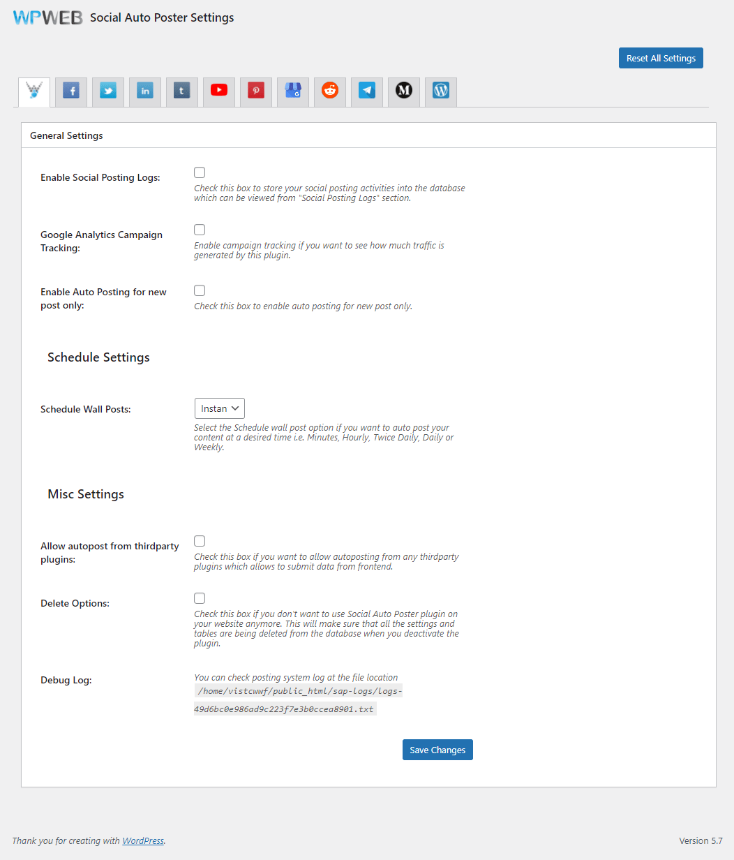 configurações de pôster automático social