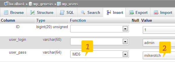 Redefinir a senha do WordPress no phpMyAdmin