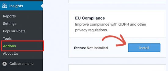 Complemento de conformidade da UE para MonsterInsights