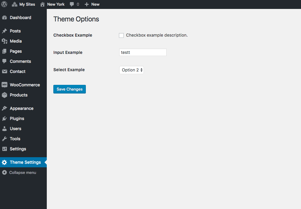 painel de opções de tema de wordpress simples