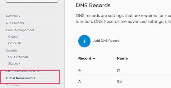 Configurações de DNS do domínio