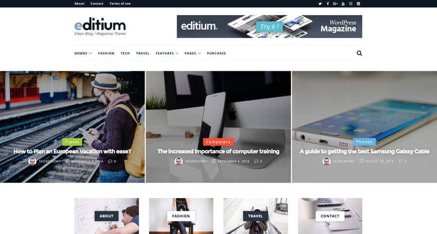 Tema da revista Editium Clean WordPress Blog