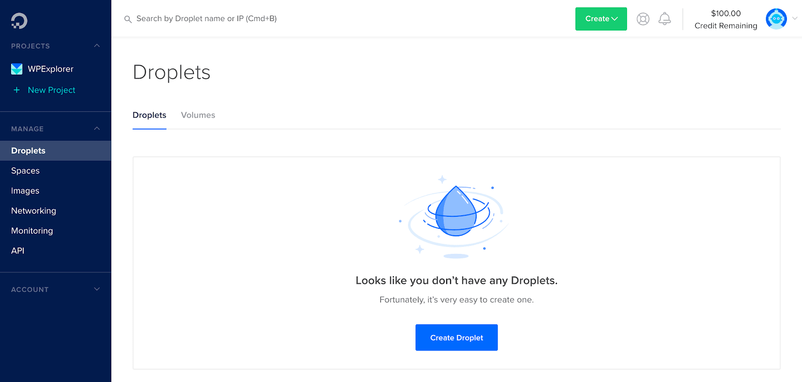 criar um novo droplet no digitalocean no wordpress