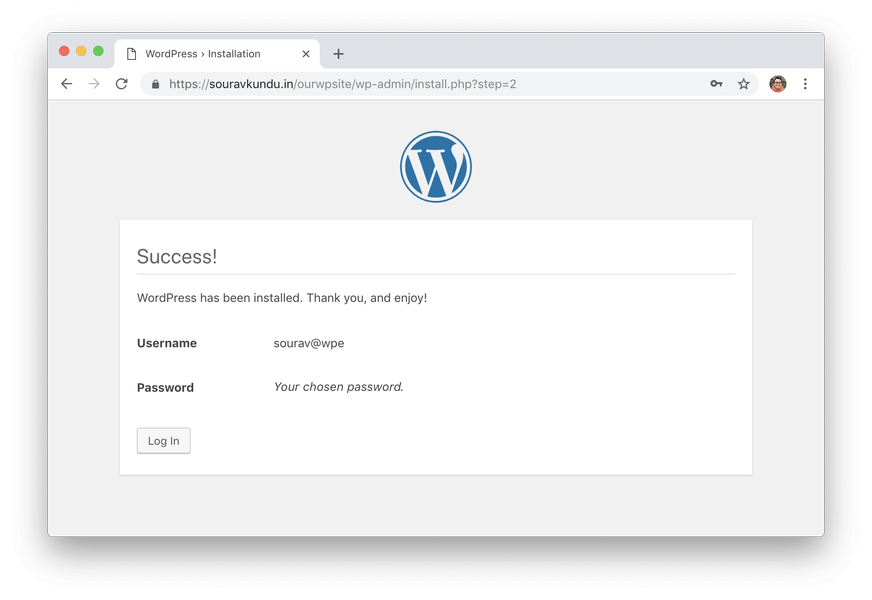 wordpress 5 minutos instalação 6 concluída