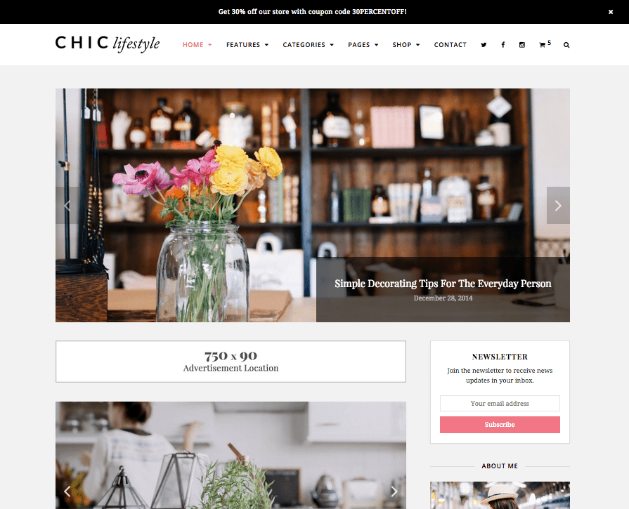 blog wordpress chique e tema da loja