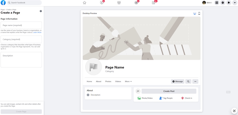 Página comercial do Facebook