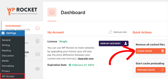 Limpe o cache do WP Rocket
