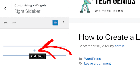 Clique para adicionar bloco ao widget da barra lateral