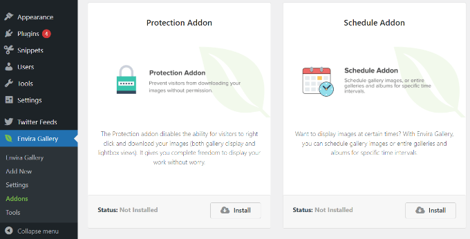 Instale o complemento de proteção