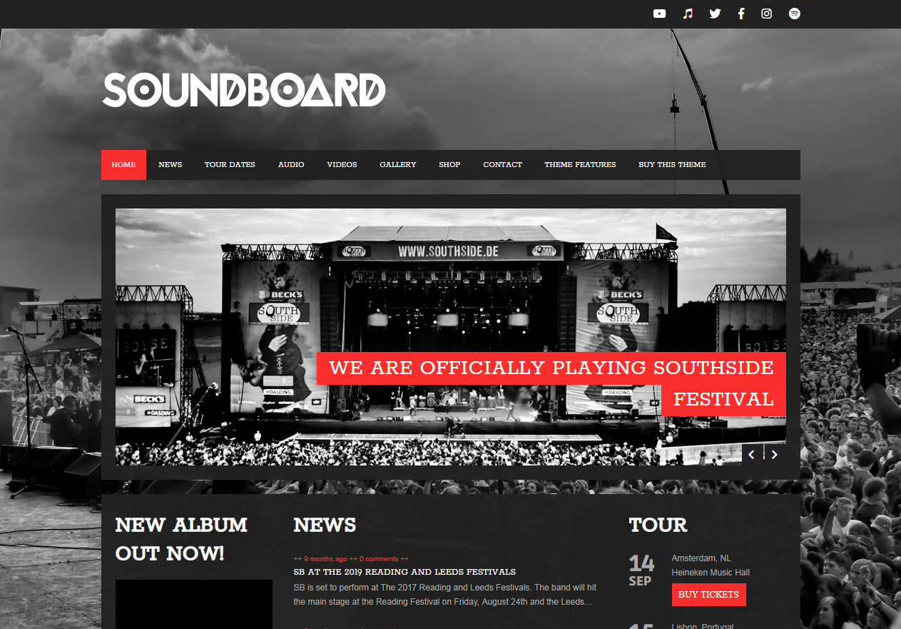 tema wordpress soundboard para músicos