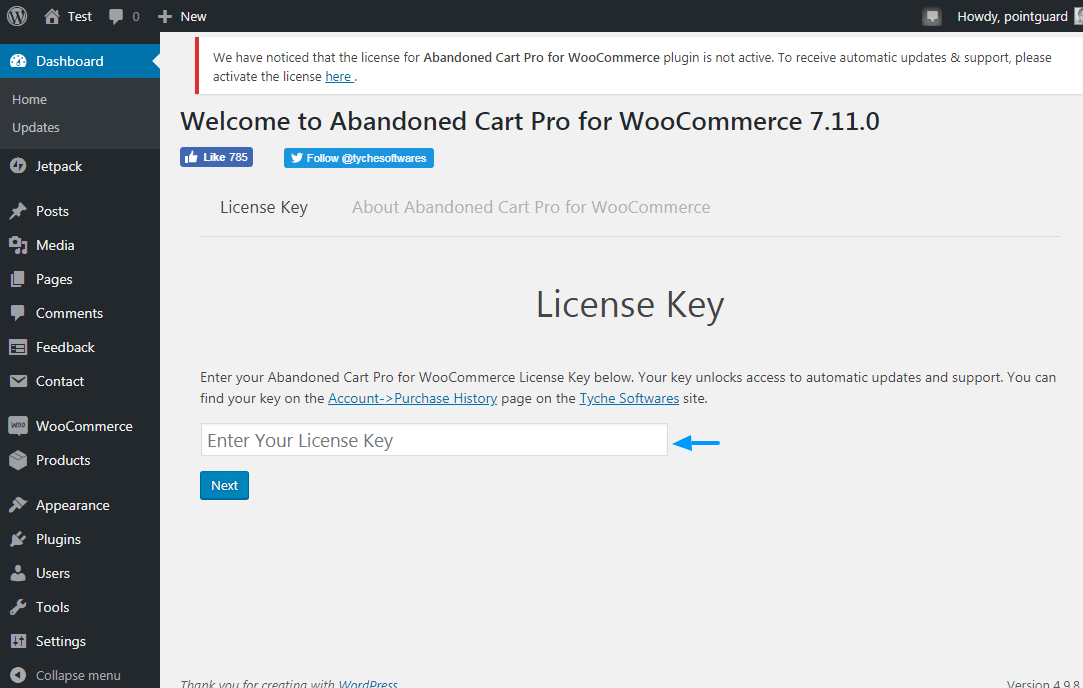 cartão abandonado pro para chave de licença woocommerce