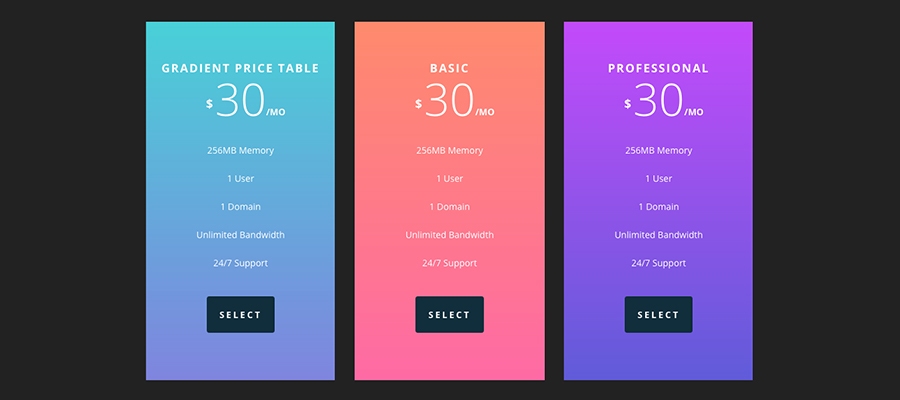 Tabelas de preços para WPBakery Page Builder Premium Addon