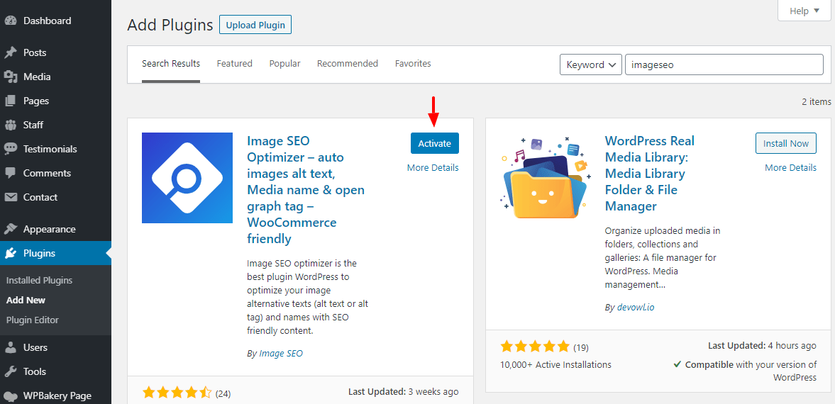 ativando o plugin otimizador de imagem seo