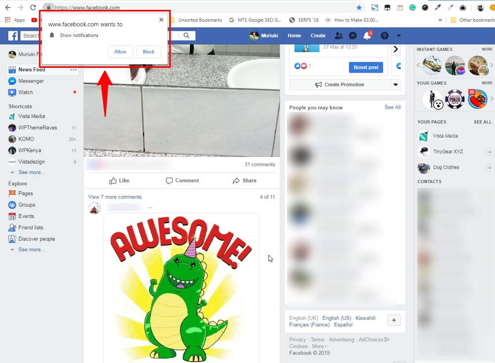 exemplo de notificações push facebook