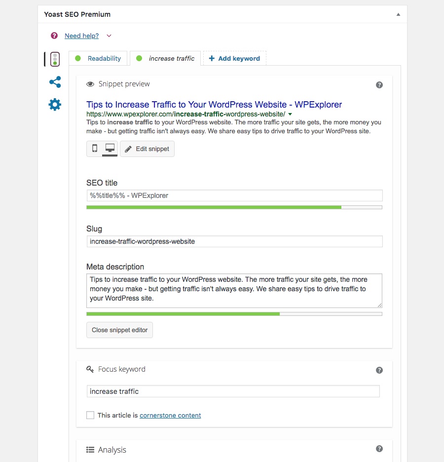 Configurações de trecho de SEO do Yoast