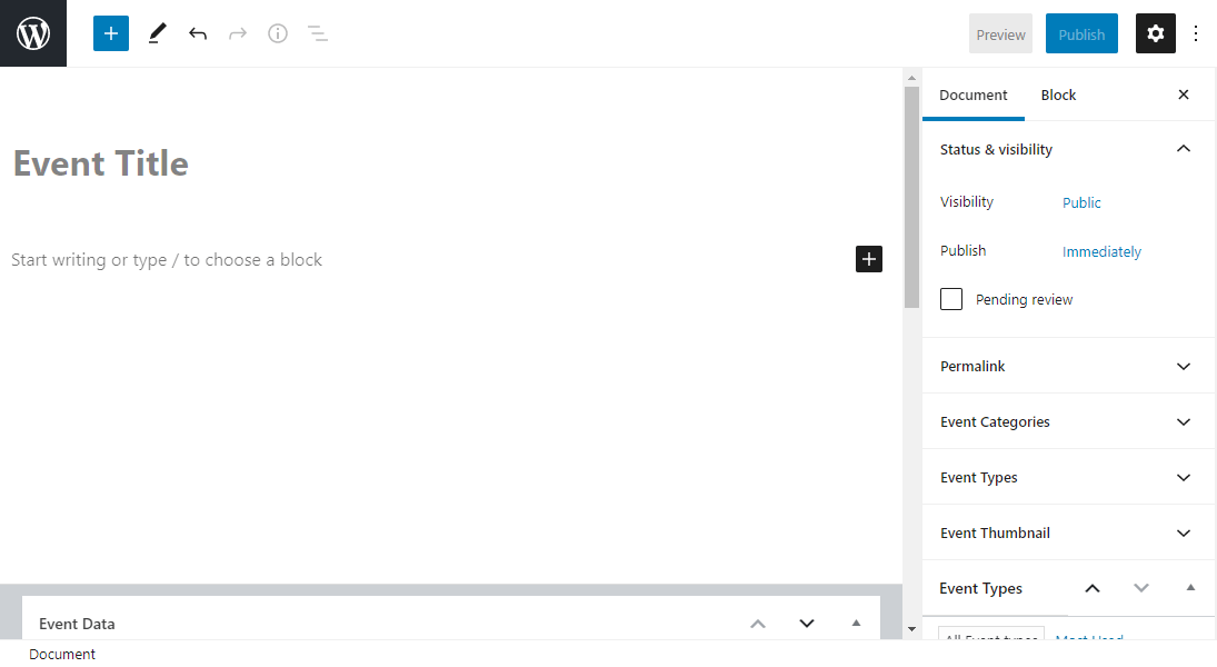 editor do gerenciador de eventos wp
