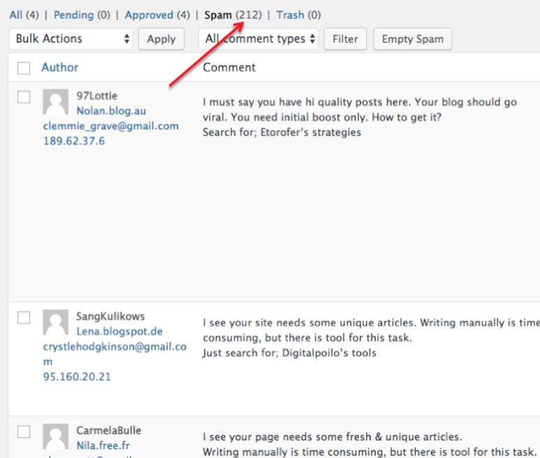 Livre-se de comentários de spam e lixo