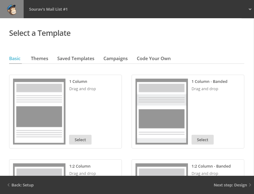 Layouts básicos dos modelos do MailChimp