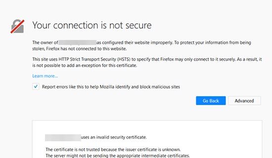 Erro de conexão não segura no Google Chrome