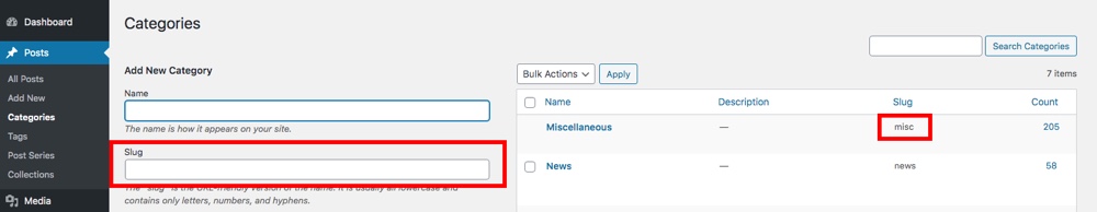 Exemplo de Slug de Categoria do WordPress