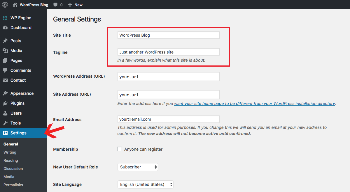 Configurações do WordPress: Geral