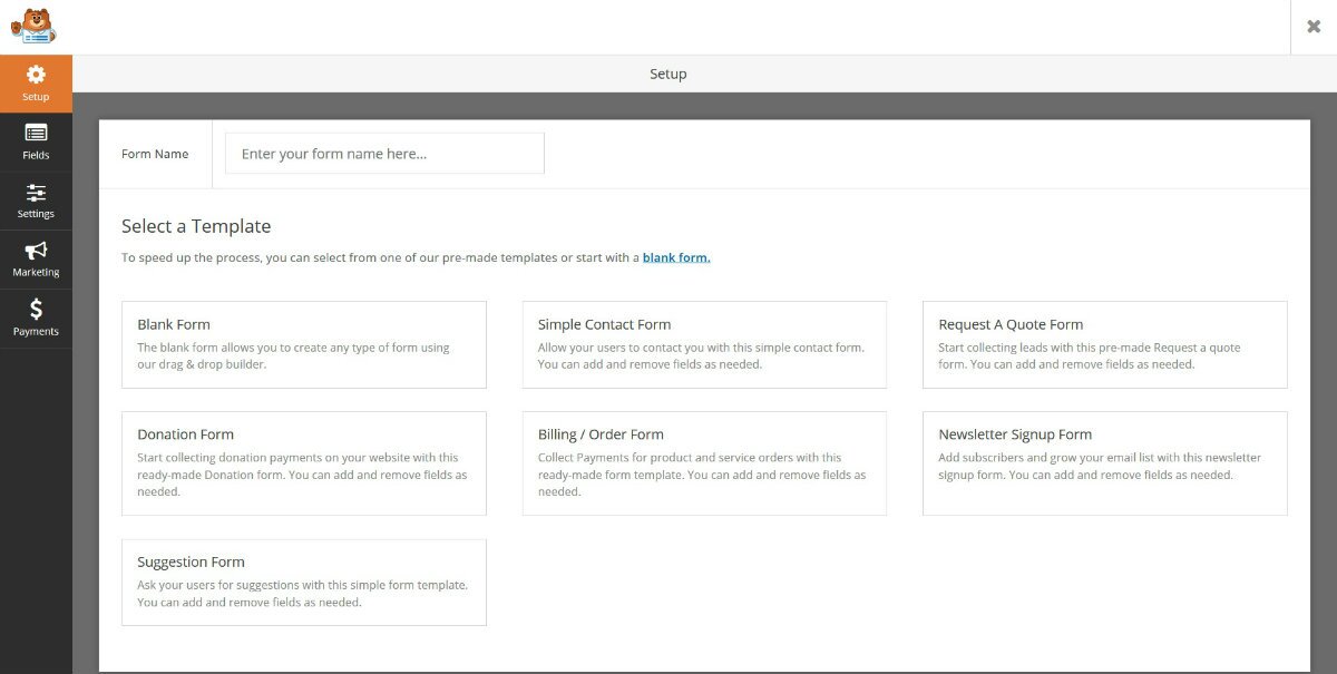 Interface WPForms